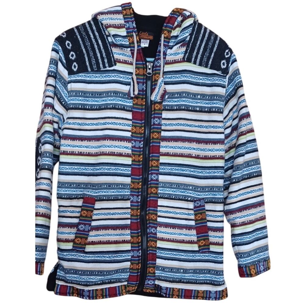 Little Kathmandu Gheri Cotton Jacket Striped Fleece Lined Zip Hoodie Size Small